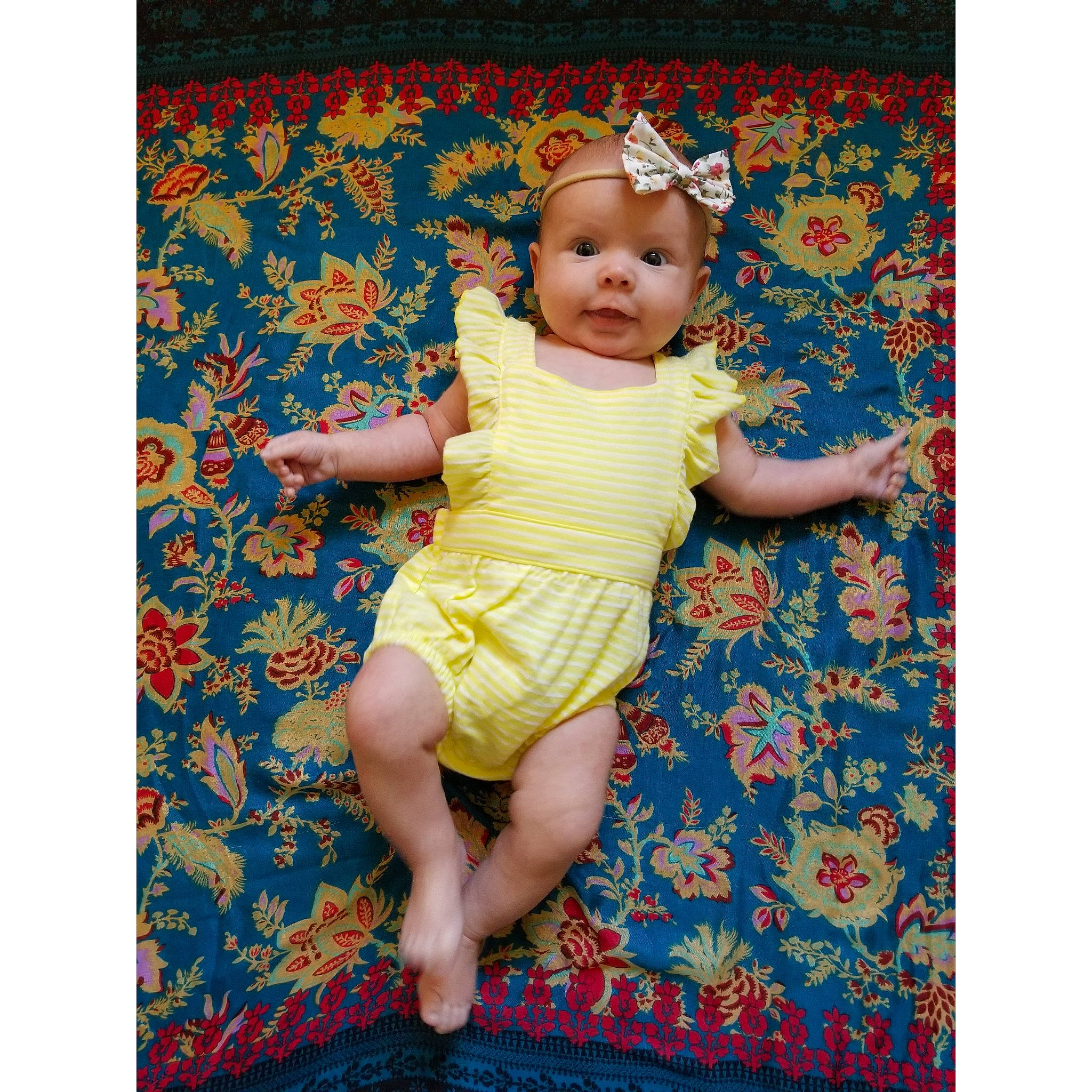Ellayna joined the competition — help win amazing prizes! baby, baby_products, baby_toddler_clothing, child, design, diaper, dress, nap_mat, pattern, person, product, textile, toddler, turquoise, yellow