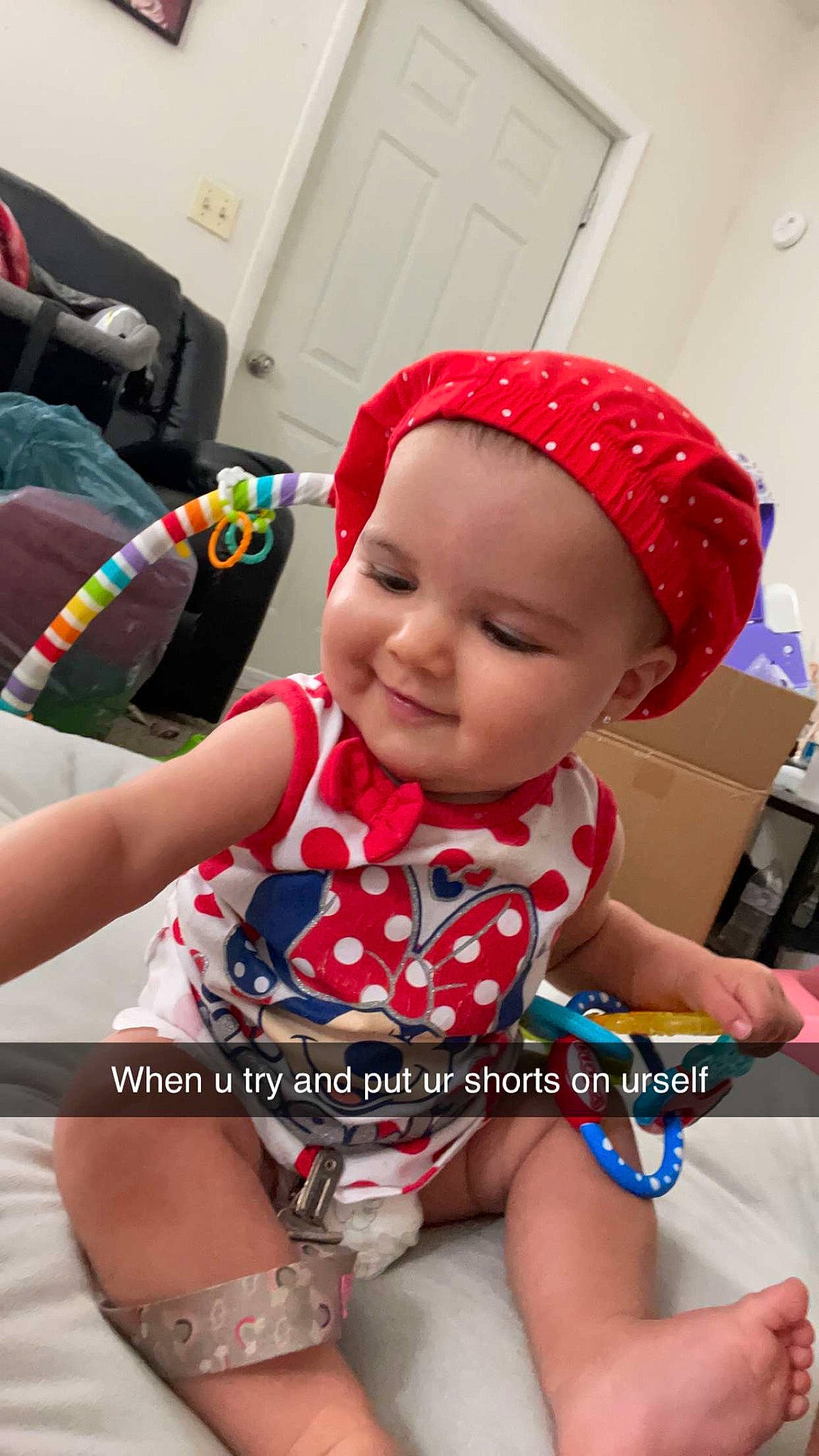 Mazikeen joined the competition — help win amazing prizes! baby, baby_products, baby_toddler_clothing, cap, child, fun, happy, headgear, headwear, human_leg, joy, nail, party_supply, pattern, person, personal_protective_equipment, play, sitting, smile, thigh