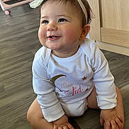 Adelaya participe au concours pour gagner de l'argent avec cette photo : baby, infant, child, headband, flower, smile, onesie, sitting, hardwood_floor, toes, hands, cheeks, indoor, wardrobe, stroller, clothing, portrait, cute, flooring, room