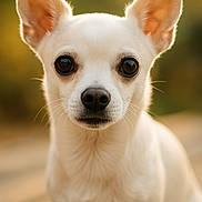 Joly participe au concours pour gagner de l'argent avec cette photo : animal, big_eyes, blurred_background, canine, chihuahua, close_up, companion, curious_expression, cute, dog, domestic_animal, ears, friendly, furry, mammal, outdoor, pet, portrait, small_dog, white_fur