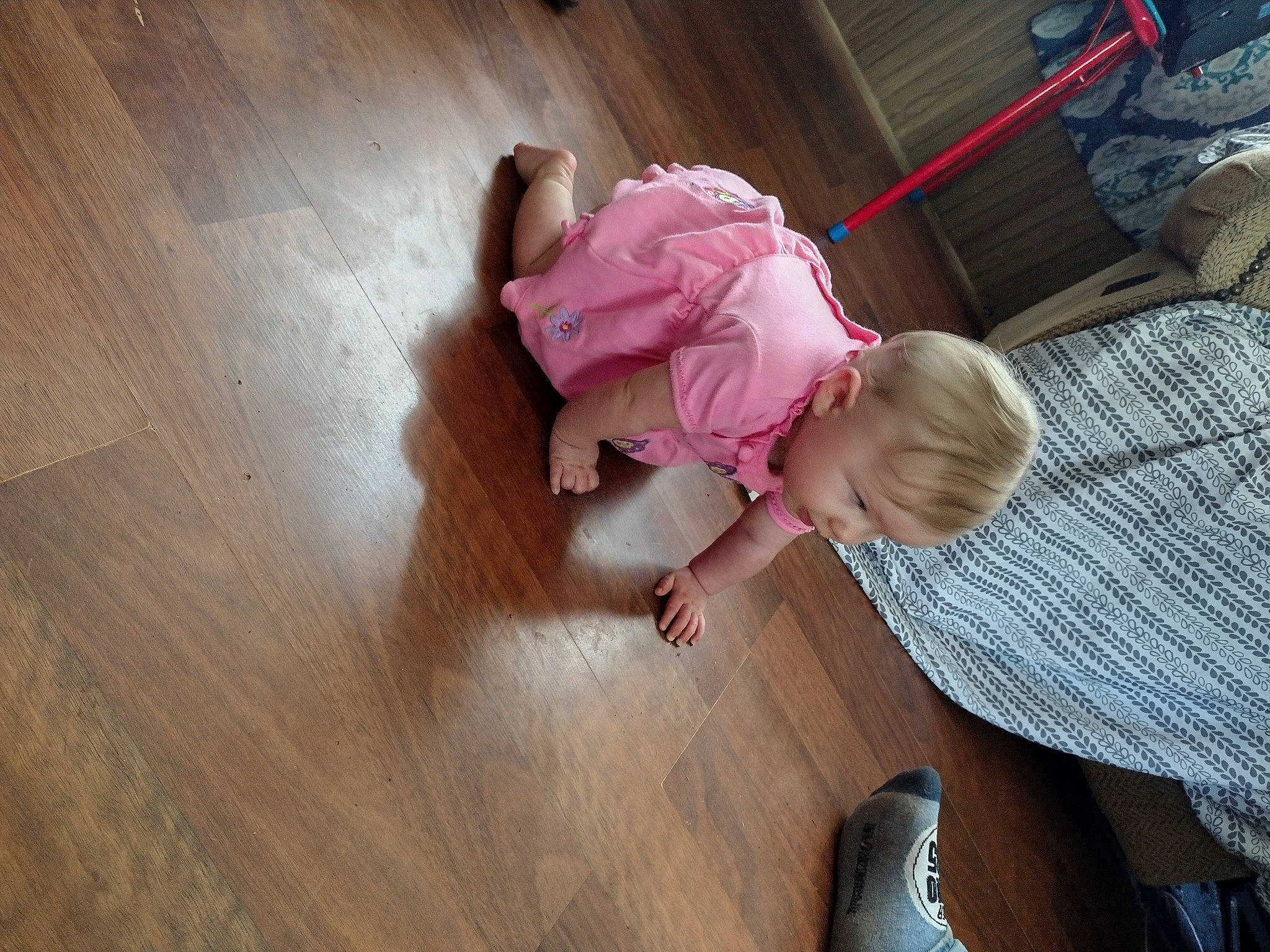 Kaydence joined the competition — help win amazing prizes! baby, baby_toddler_clothing, clothing, comfort, finger, floor, flooring, foot, fun, hardwood, human_leg, laminate_flooring, leg, person, plank, sock, toddler, varnish, wood, wood_flooring
