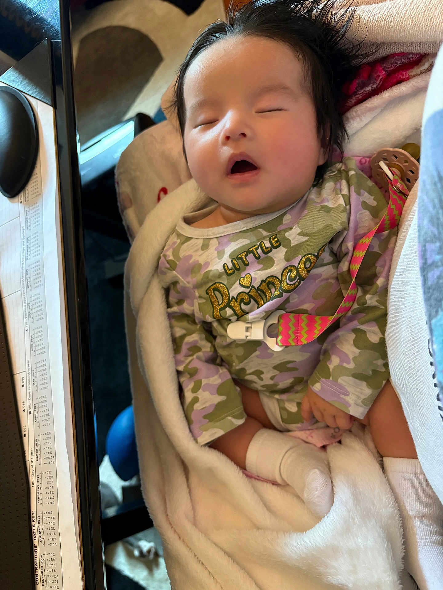 Arely joined the competition — help win amazing prizes! baby, sleeping, blanket, onesie, pacifier, infant, child, clothing, soft, cozy, cute, indoor, resting, comfort, face, hand, sock, pink, white, camo