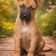 Baiko participe au concours pour gagner de l'argent avec cette photo : adorable, animal, blurred_background, brown, collar, cute, dog, ears, eyes, fur, greenery, nature, outdoor, paws, pet, portrait, puppy, sitting, wooden_path, young