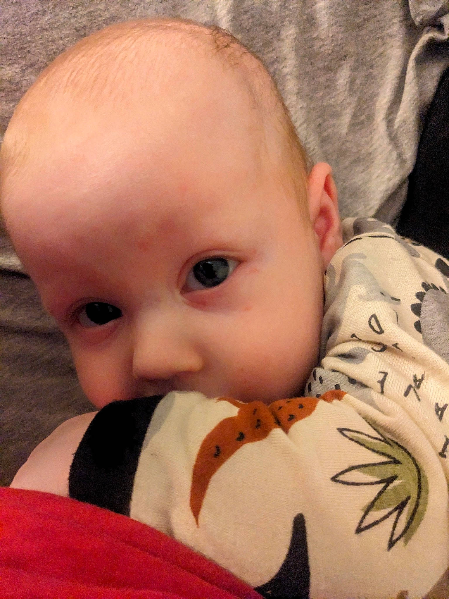 Dean is registered to the contest to win money with this photo: baby, baby_toddler_clothing, cheek, child, chin, close_up, comfort, eye, eyebrow, eyelash, facial_expression, finger, lip, mouth, nail, nose, pattern, person, skin, sleeve