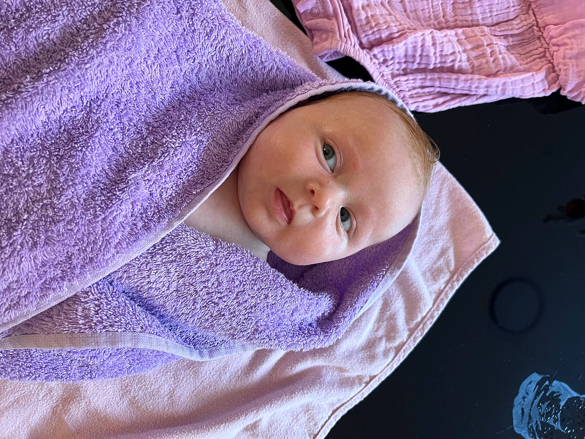 Ayva joined the competition — help win amazing prizes! baby, baby_products, baby_toddler_clothing, child, comfort, electric_blue, fashion_accessory, iris, linens, pattern, person, purple, skin, sleeve, textile, toddler, violet