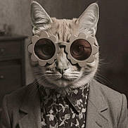 Lechat participe au concours pour gagner de l'argent avec cette photo : animal, blazer, cat, close_up, dressed_up, ears, fashion, feline, floral_shirt, formalwear, funny, humorous, indoors, monochrome, portrait, stylish, sunglasses, tabby_cat, vintage, whiskers
