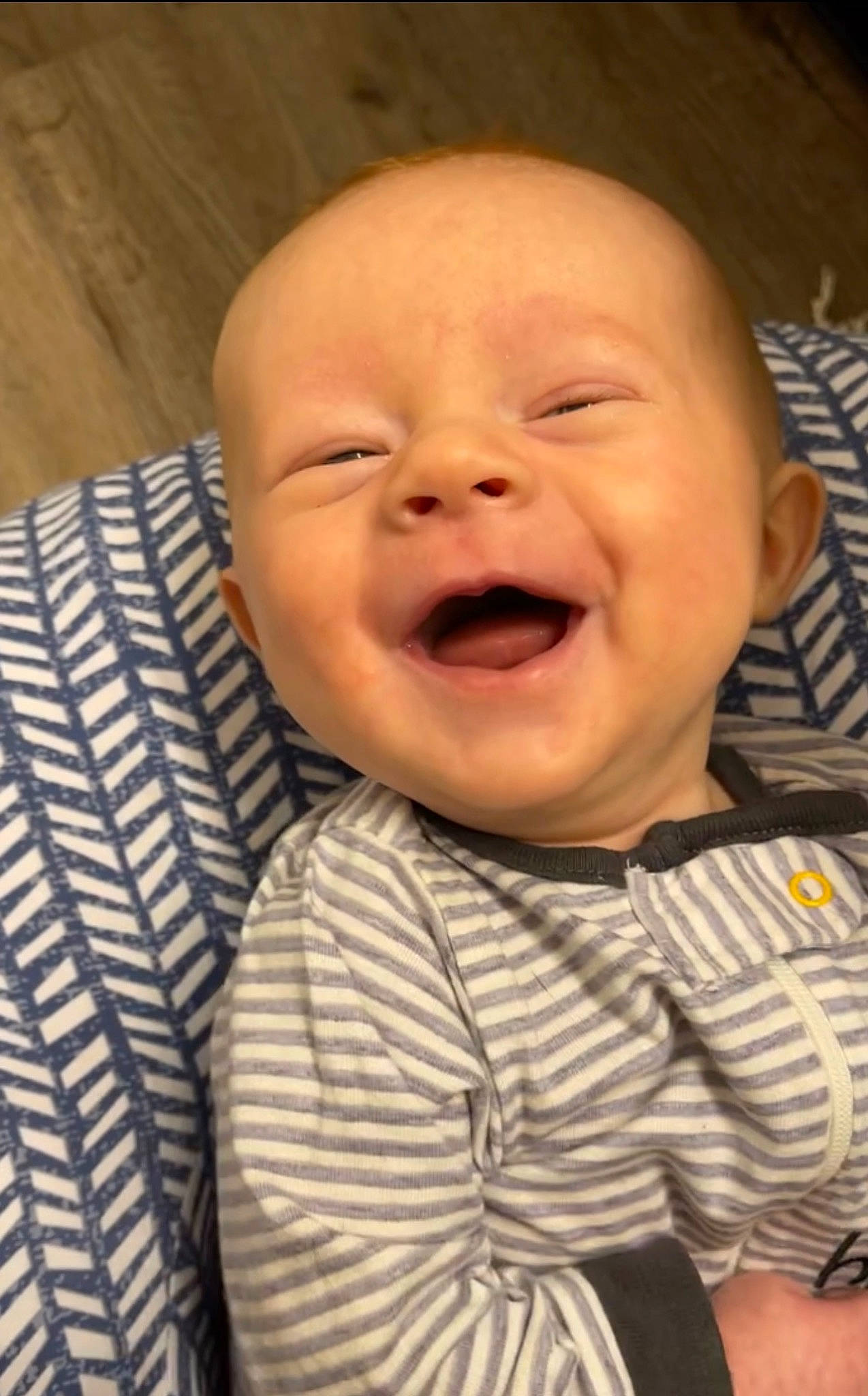 Harlow joined the competition — help win amazing prizes! baby, baby_laughing, baby_toddler_clothing, cheek, child, comfort, eye, fun, happy, iris, laugh, lip, mouth, nose, pattern, person, skin, smile, toddler, tooth
