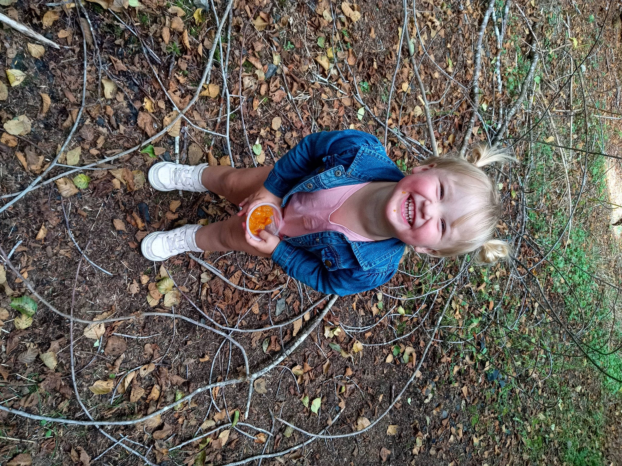 Macie is registered to the contest to win money with this photo: adaptation, baby, baby_toddler_clothing, branch, child, deciduous, electric_blue, fun, grass, grass_family, joy, mammal, people_in_nature, person, smile, sneakers, soil, spring, toddler, twig