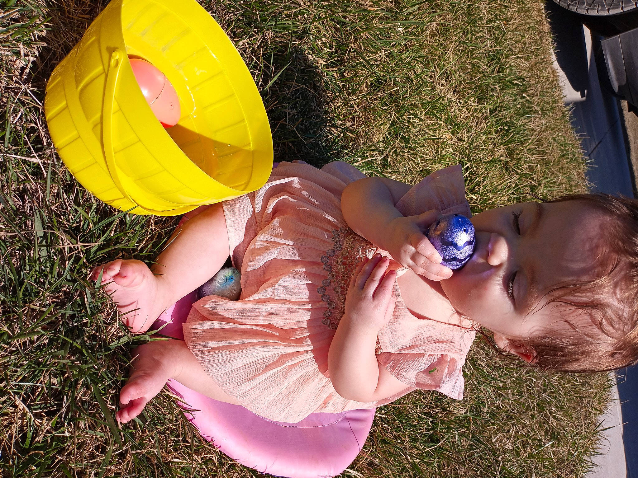 Kacey joined the competition — help win amazing prizes! baby, baby_toddler_clothing, child, dress, fun, grass, happy, hat, human_leg, leisure, people_in_nature, person, pink, plant, recreation, shoe, smile, sunglasses, sunlight, toddler
