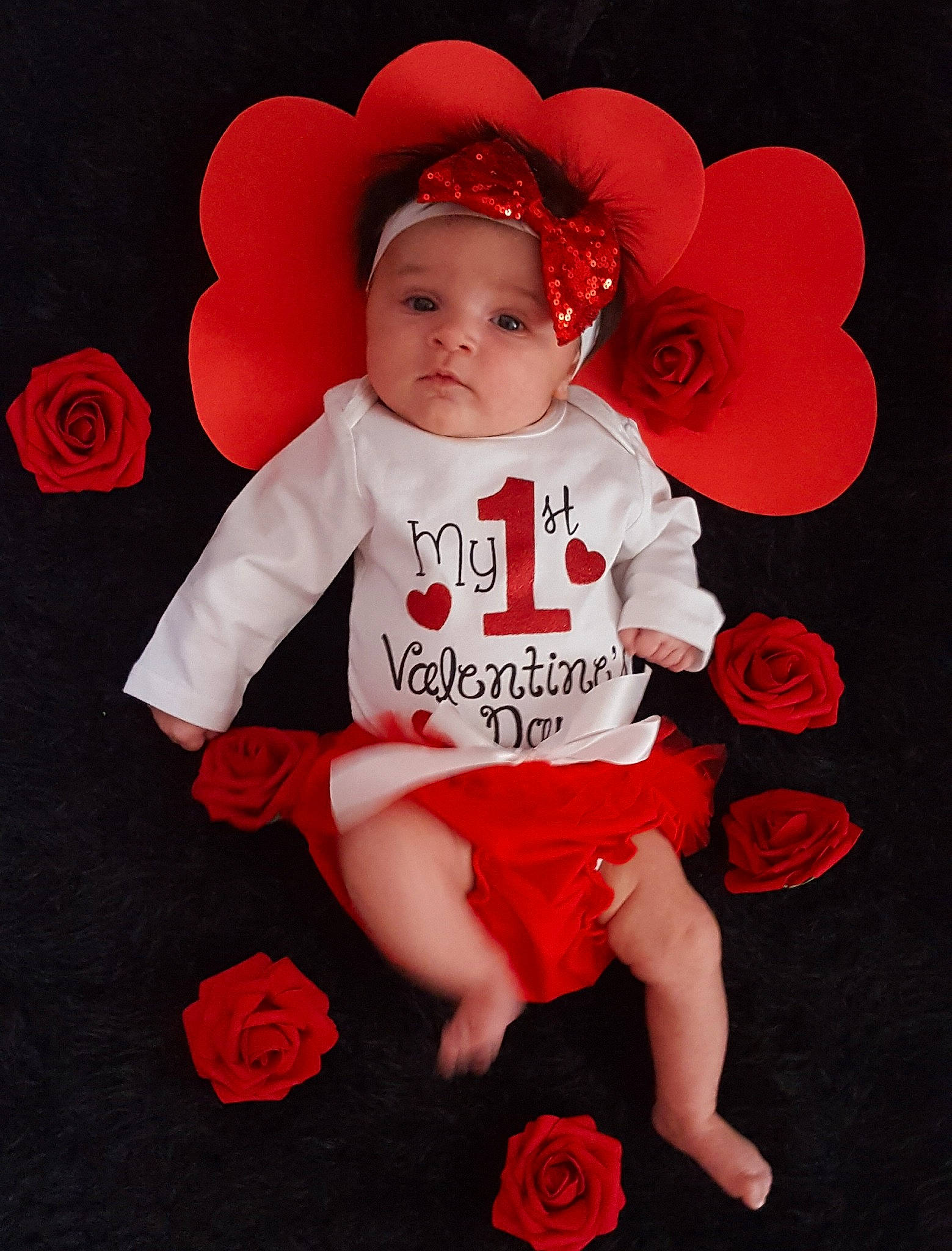 Kota joined the competition — help win amazing prizes! baby, baby_products, baby_toddler_clothing, child, child_model, flower, hair_accessory, headwear, person, petal, plant, product, red, sleeve, smile, t_shirt, toddler, valentines_day