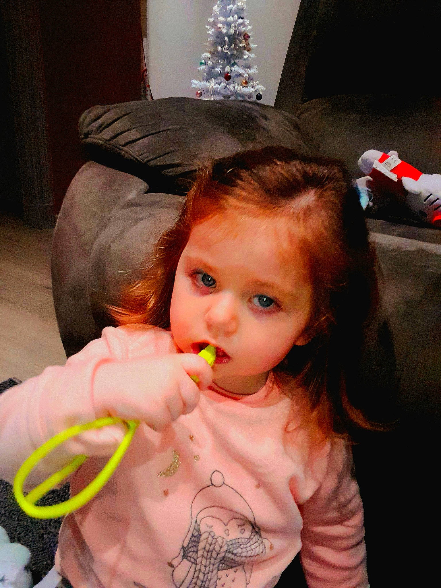 Kaïlee participe au concours pour gagner de l'argent avec cette photo : cheek, child, christmas_tree, costume_hat, curtain, event, eyelash, facial_expression, fruit, fun, happy, iris, lip, mouth, nose, person, pink, skin, sweetness, toddler