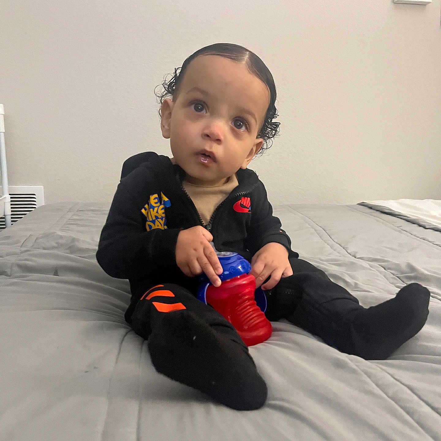 Ahmari joined the competition — help win amazing prizes! baby, bed, bedroom, bodypart, clothing, face, finger, furniture, hand, head, hosiery, indoors, interiordesign, pants, person, photography, portrait, room, sitting, sock