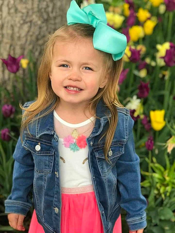 Leianna joined the competition — help win amazing prizes! blond, child, child_model, clothing, denim, fashion_accessory, flower, fun, hair_accessory, happy, headgear, jeans, joy, outerwear, person, photography, pink, plant, smile, spring