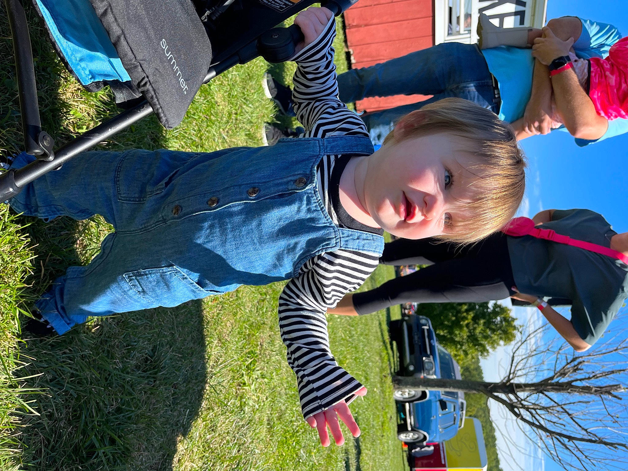 Delilah is registered to the contest to win money with this photo: blue, child, electric_blue, fun, grass, green, happy, leisure, people_in_nature, person, plant, play, recreation, shadow, sky, smile, t_shirt, toddler, tree