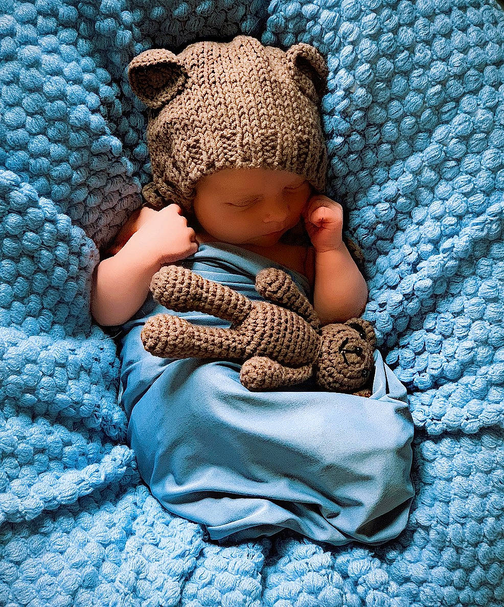 Scott joined the competition — help win amazing prizes! baby, baby_sleeping, baby_toddler_clothing, beanie, bonnet, cap, child, crochet, hat, headgear, headwear, knit_cap, knitting, nap, person, sleep, textile, toddler, wool