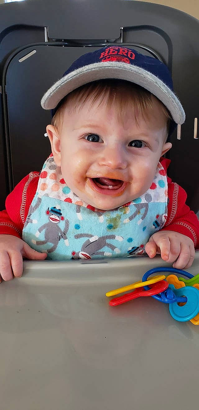 Scott joined the competition — help win amazing prizes! baby, baby_toddler_clothing, cheek, child, facial_expression, headgear, person, play, skin, smile, toddler