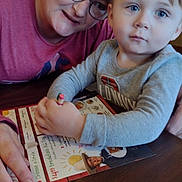 Conner joined the competition — help win amazing prizes! accessories, baby, bodypart, couch, face, finger, furniture, glasses, hand, hardwood, head, indoors, interiordesign, person, photography, portrait, restaurant, table, text, wood