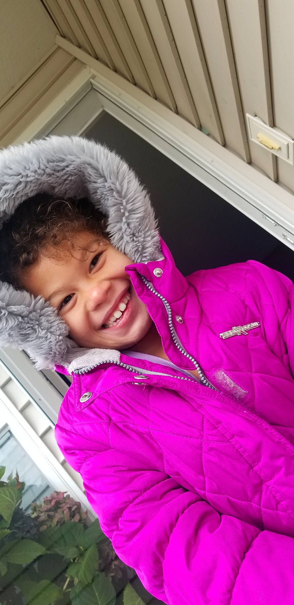 Aiyanna is registered to the contest to win money with this photo: child, cool, day, eye, fun, girl, infant, joy, magenta, person, pink, product, purple, sitting, skin, smile, textile, toddler