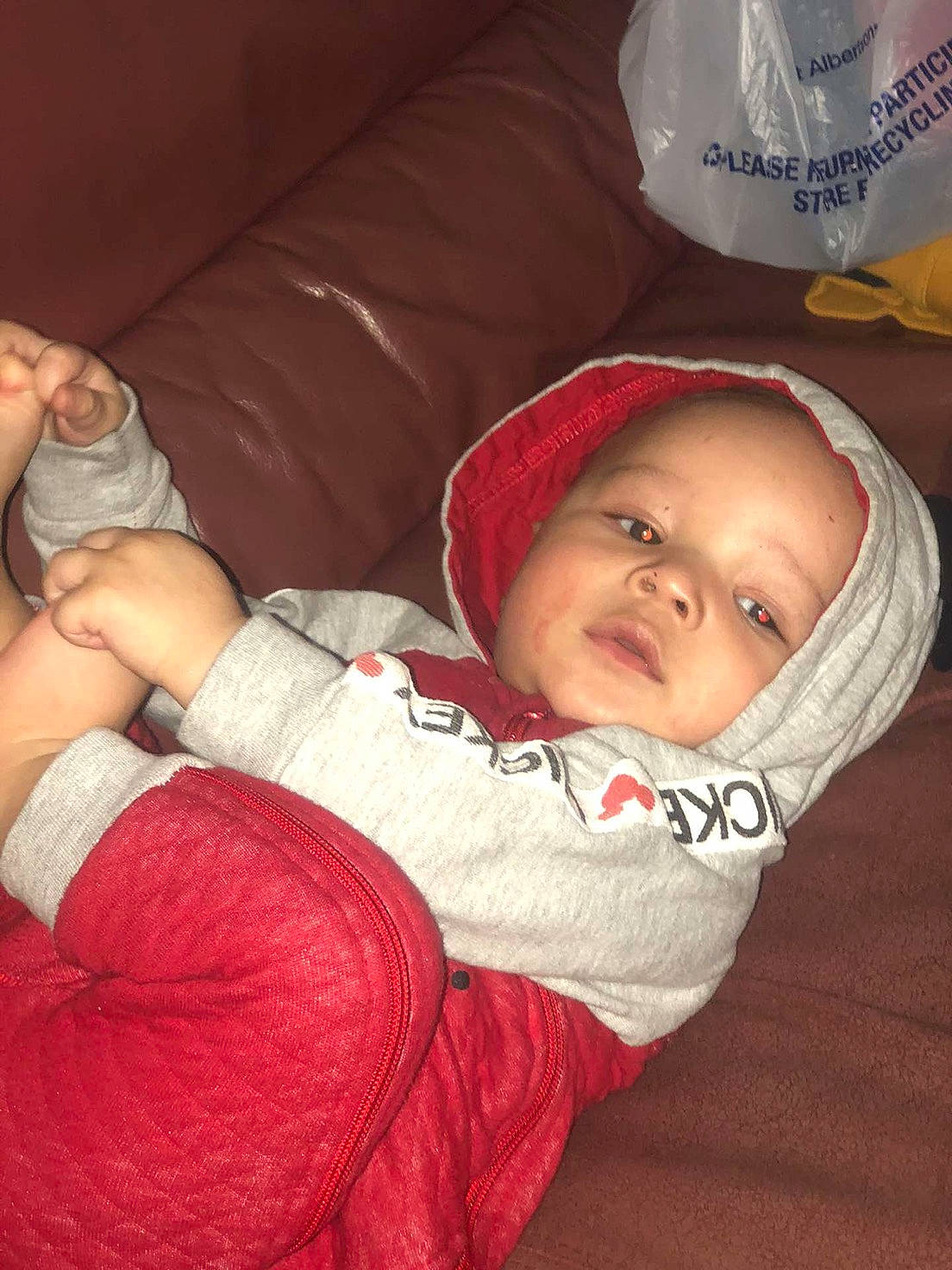 Deshawn joined the competition — help win amazing prizes! baby, baby_toddler_clothing, cheek, child, comfort, cool, eye, fun, head, headwear, human_leg, knee, lap, mouth, nose, person, skin, smile, textile, thigh