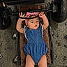 Brittany joined the competition — help win amazing prizes! baby, infant, girl, denim, headband, pink, creeper, garage, floor, mechanic, wheels, handle, clothing, cute, portrait, child, milestone, age, expression, gripping
