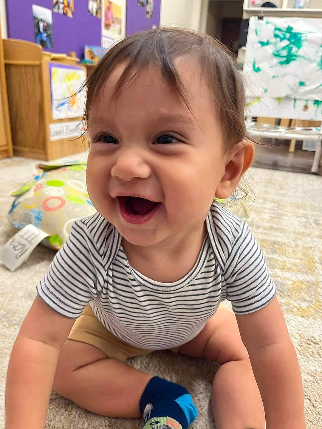 Julienne Penate is registered to the contest to win money with this photo: baby, baby_toddler_clothing, blue, cheek, child, facial_expression, fun, happy, human_body, iris, mouth, nose, people, person, product, skin, sleeve, smile, summer, toddler