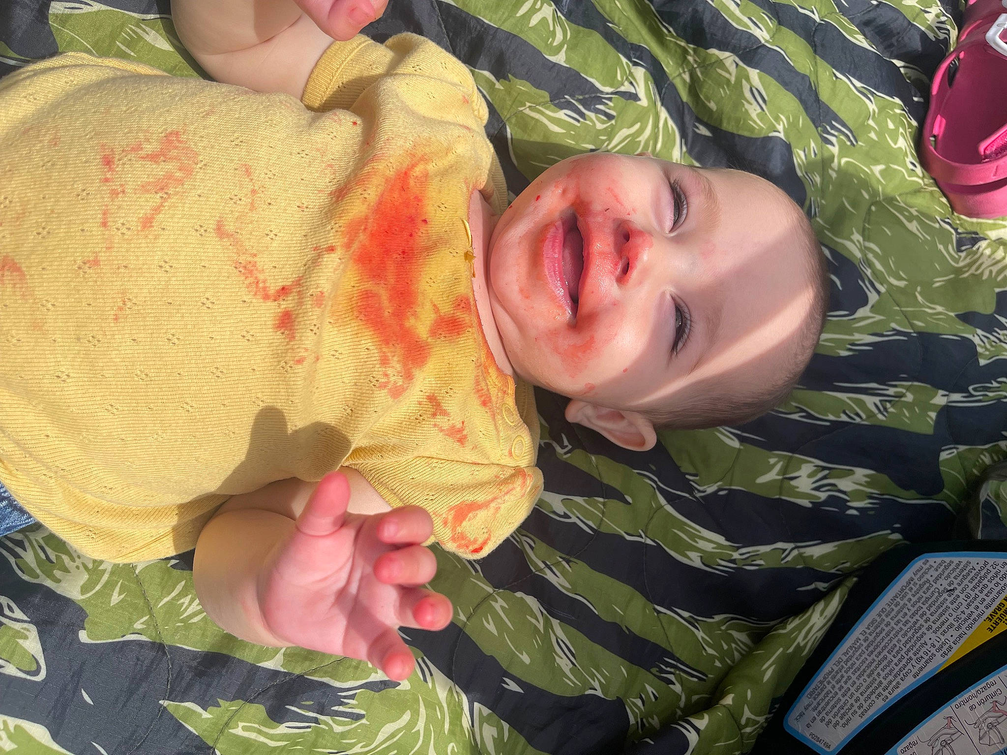 Shea is registered to the contest to win money with this photo: adaptation, baby, baby_toddler_clothing, cheek, comfort, finger, gesture, grass, green, happy, joy, leaf, mouth, organ, people_in_nature, person, plant, skin, sleeve, smile