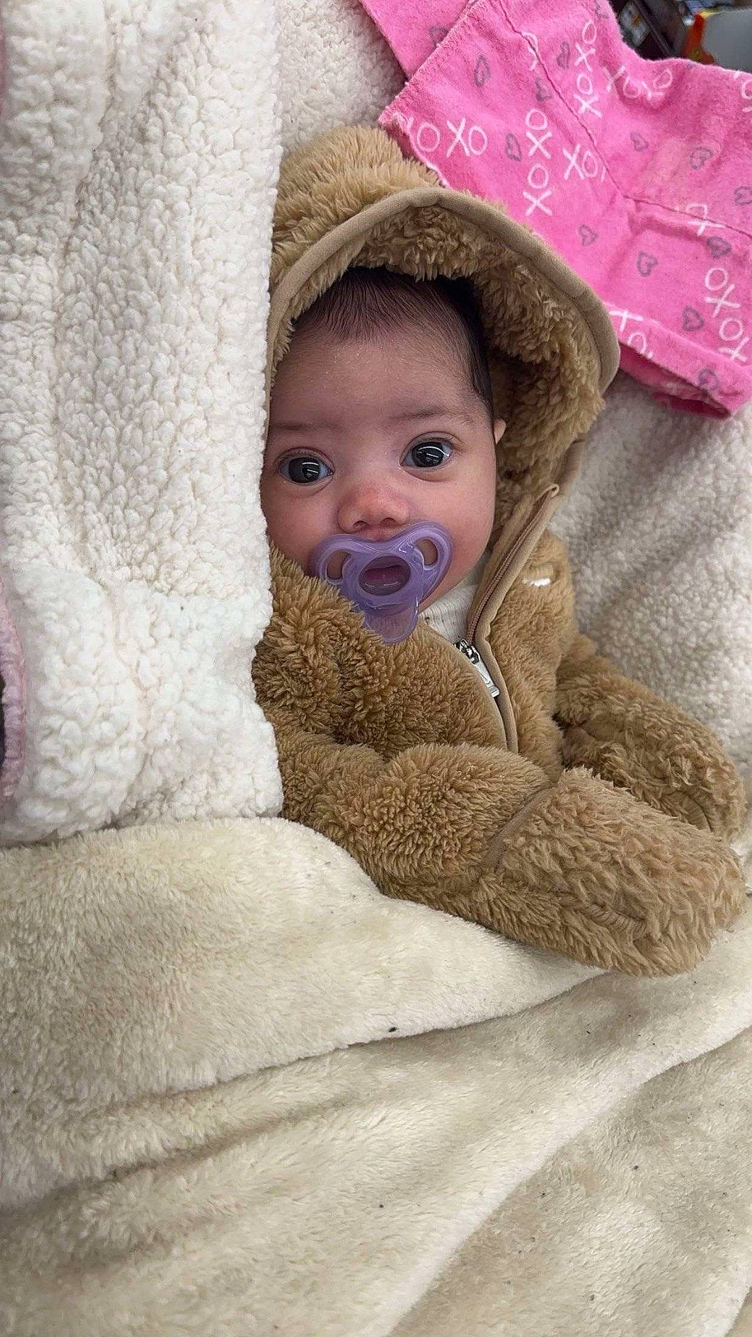 baby, blanket, bonnet, clothing, coat, cushion, face, happy, hat, head, homedecor, hood, jacket, newborn, person, photography, portrait, quilt, smile, towel