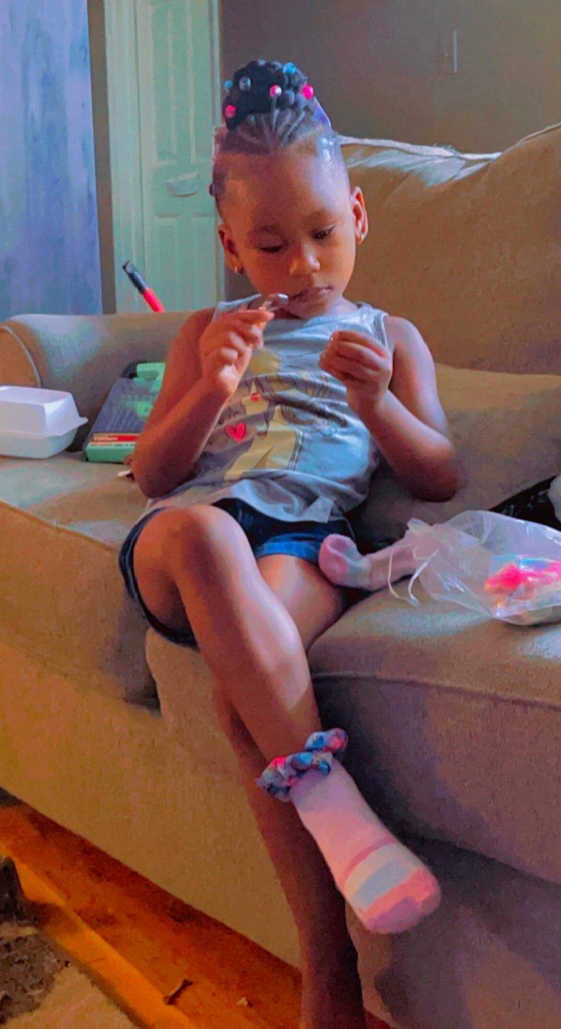 Keasia joined the competition — help win amazing prizes! baby_toddler_clothing, child, comfort, face, finger, fun, hair, head, human_body, knee, lap, neck, person, pink, shorts, shoulder, skin, sock, thigh, thumb