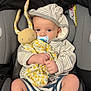 Elio a rejoint le concours — aidez-le/la à gagner de superbes lots ! baby, child, car_seat, pacifier, toy, stuffed_animal, bunny, hoodie, striped_clothing, socks, infant, cute, blue_eyes, seated, comfort, indoor, soft_toy, holding, face, portrait