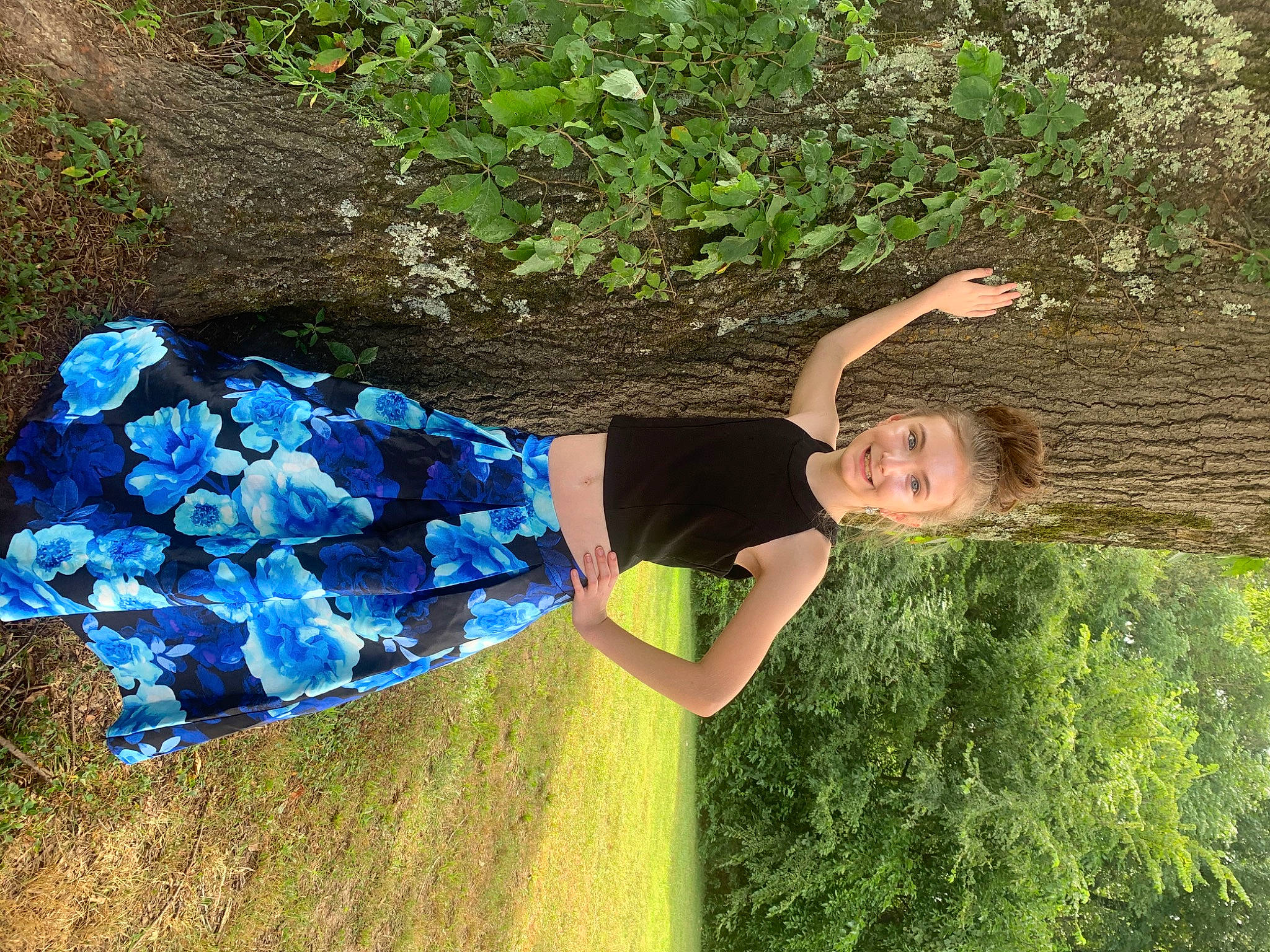 Lorraine joined the competition — help win amazing prizes! beauty, blue, dress, electric_blue, flower, fun, grass, hand, happy, joy, leaf, leisure, person, photo_shoot, photography, plant, recreation, rock, spring, tree