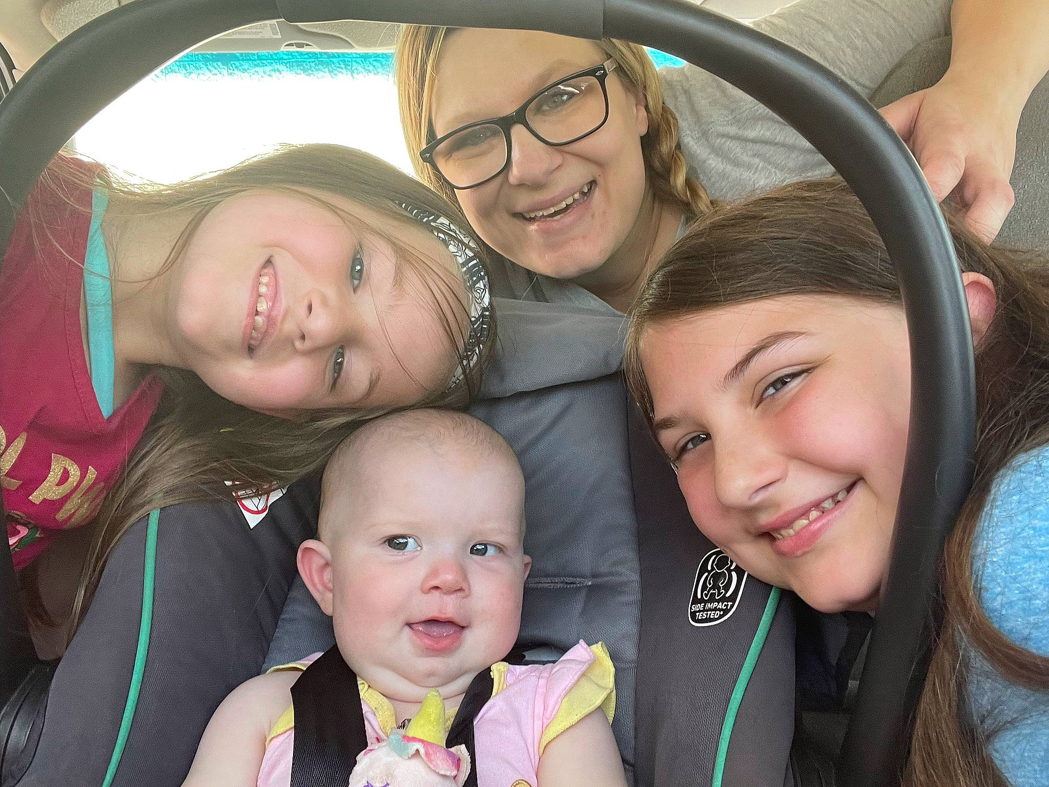 Isabella is registered to the contest to win money with this photo: chin, eye, eyebrow, face, facial_expression, fun, glasses, hair, happy, head, headwear, interaction, iris, joy, lip, mouth, nose, organ, person, photograph