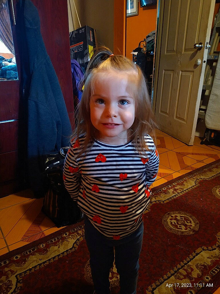 Delilah joined the competition — help win amazing prizes! baby, backpack, bag, cabinetry, child, door, electric_blue, floor, flooring, fun, happy, hardwood, joy, luggage_and_bags, pattern, person, room, smile, standing, toddler