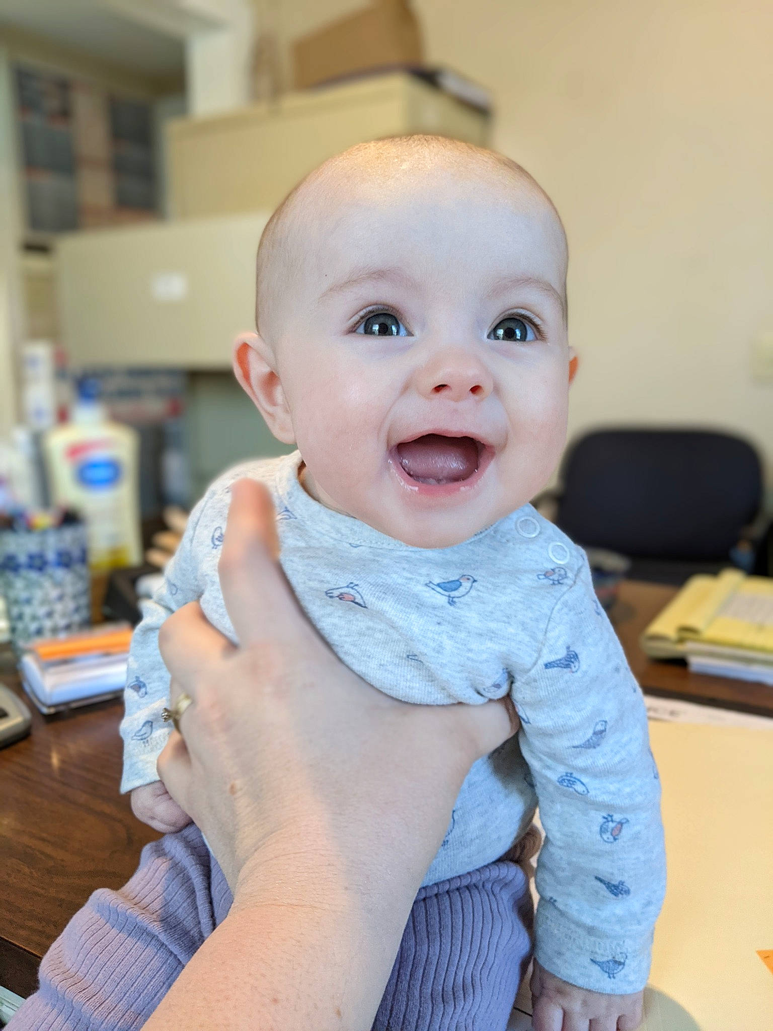 Lainey joined the competition — help win amazing prizes! baby, baby_toddler_clothing, cheek, child, chin, electric_blue, eye, facial_expression, finger, fun, hairstyle, happy, iris, nose, person, sitting, skin, sleeve, smile, table