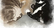Minette participe au concours pour gagner de l'argent avec cette photo : cat, tabby_cat, black_and_white_cat, watercolor, artistic, portrait, pets, animal, feline, sitting, soft_background, illustration, text_overlay, heartfelt, memorial, cute, domestic_cat, two_cats, companions, furry