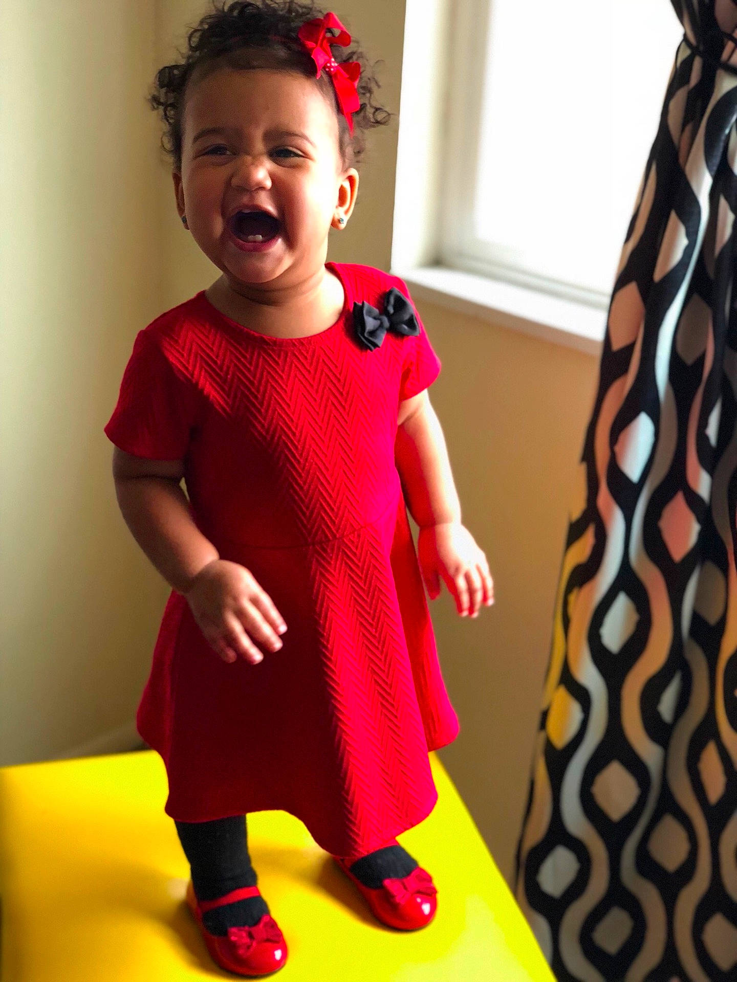 Amy joined the competition — help win amazing prizes! child, clothing, costume, day, design, dress, fun, girl, outerwear, pattern, person, pink, plaid, polka_dot, red, shoulder, smile, standing, t_shirt, textile