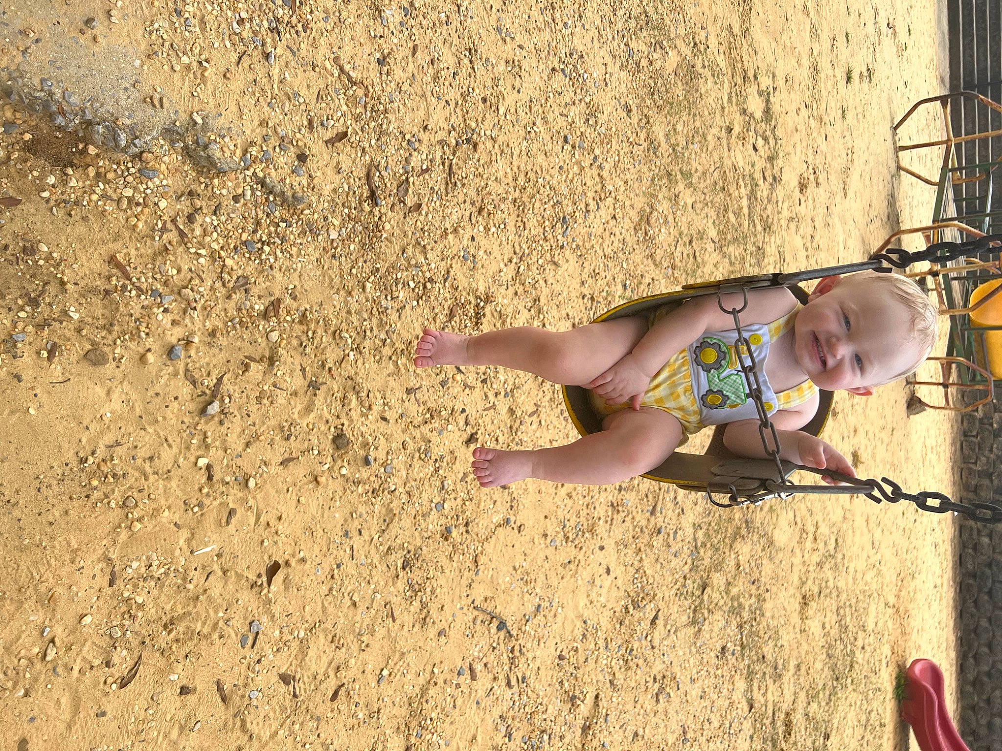 Ryder joined the competition — help win amazing prizes! baby, child, dress, foot, fun, grass, happy, human_leg, joy, landscape, leg, leisure, people_in_nature, person, recreation, sand, shadow, sitting, soil, toddler