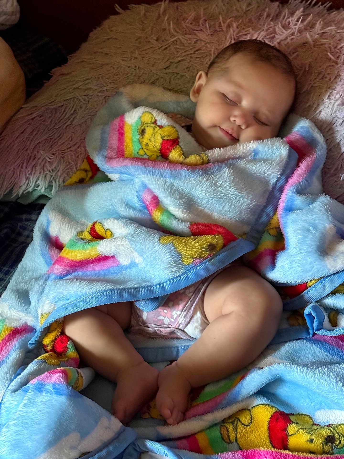 Allison joined the competition — help win amazing prizes! baby, blanket, sleeping, infant, winnie_the_pooh, soft, cozy, colorful, child, cute, resting, indoors, comfort, fluffy, legs, feet, head, peaceful, wrapped, toddler