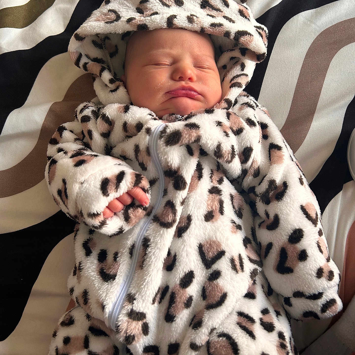Nylah joined the competition — help win amazing prizes! animal, baby, blanket, bonnet, clothing, cushion, face, happy, hat, head, homedecor, hood, newborn, person, photography, portrait, quilt, sleeping, smile, tiger