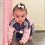Sapphire joined the competition — help win amazing prizes! toddler, child, crawling, indoor, floor, sporty_clothing, adidas, pink, hair_bow, curious, baby, person, flooring, wood, young_child, casual_wear, cute, active, girl, home