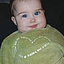 Hayzleigh joined the competition — help win amazing prizes! baby, infant, child, blue_eyes, smile, cheeks, portrait, close_up, green_clothing, fuzzy_blanket, indoor, flash, cute, young_child, face, eyelashes, head, clothing, happy, sitting