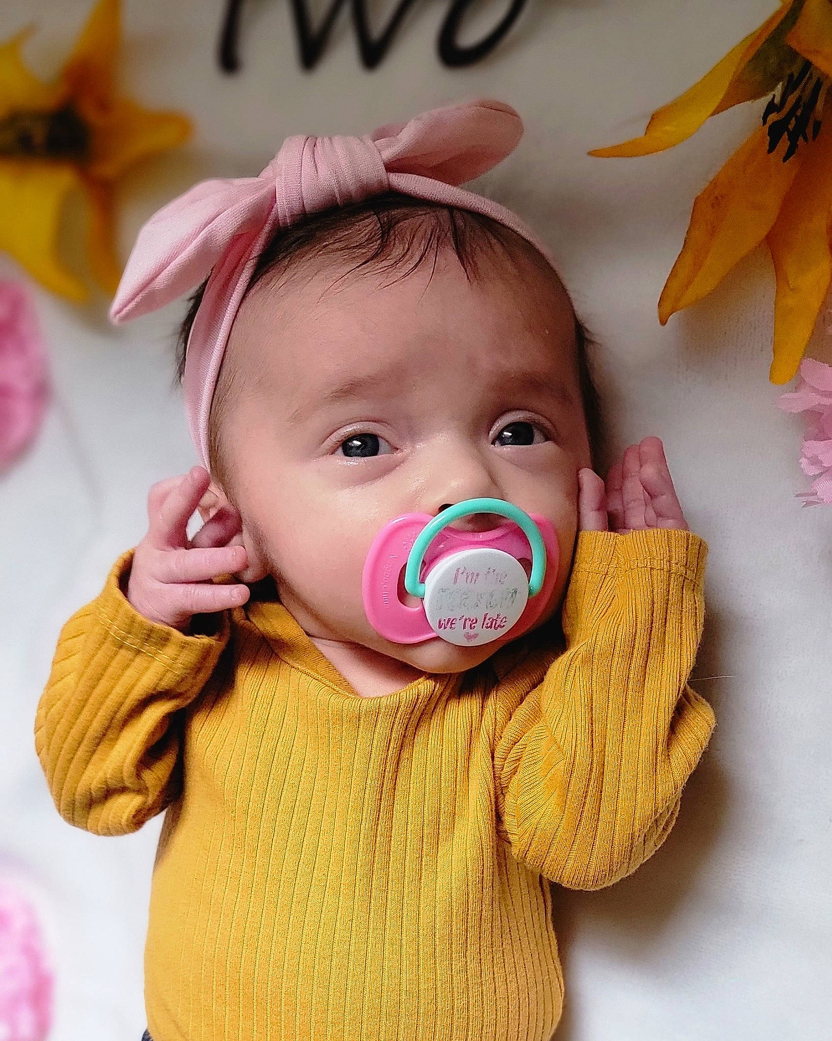 Willow joined the competition — help win amazing prizes! baby, baby_toddler_clothing, cheek, ear, eye, eyelash, face, finger, gesture, happy, head, lip, nose, organ, person, pink, product, skin, sleeve, textile