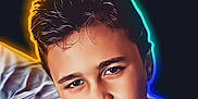 Manuel is registered to the contest to win money with this photo: background, boy, child, closeup, colorful, dark, digital_art, expression, face, glow, hair, head, light_effect, neon_glow, person, portrait, skin, stylized, white_shirt, young