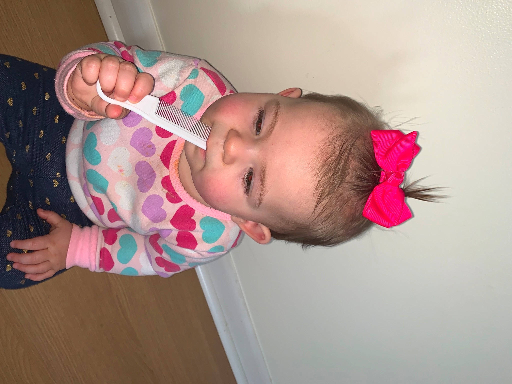 Harper joined the competition — help win amazing prizes! baby, baby_products, baby_toddler_clothing, cheek, child, comfort, eyelash, fun, hair_accessory, happy, lip, magenta, nail, nose, pattern, person, pink, room, skin, toddler