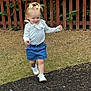 Isabel-Rae joined the competition — help win amazing prizes! casual_clothing, child, daylight, denim_skirt, footwear, garden, grass, greenery, hair_bows, happy, nature, outdoor, person, playful, running, smiling, toddler, white_shirt, wooden_fence, young_girl