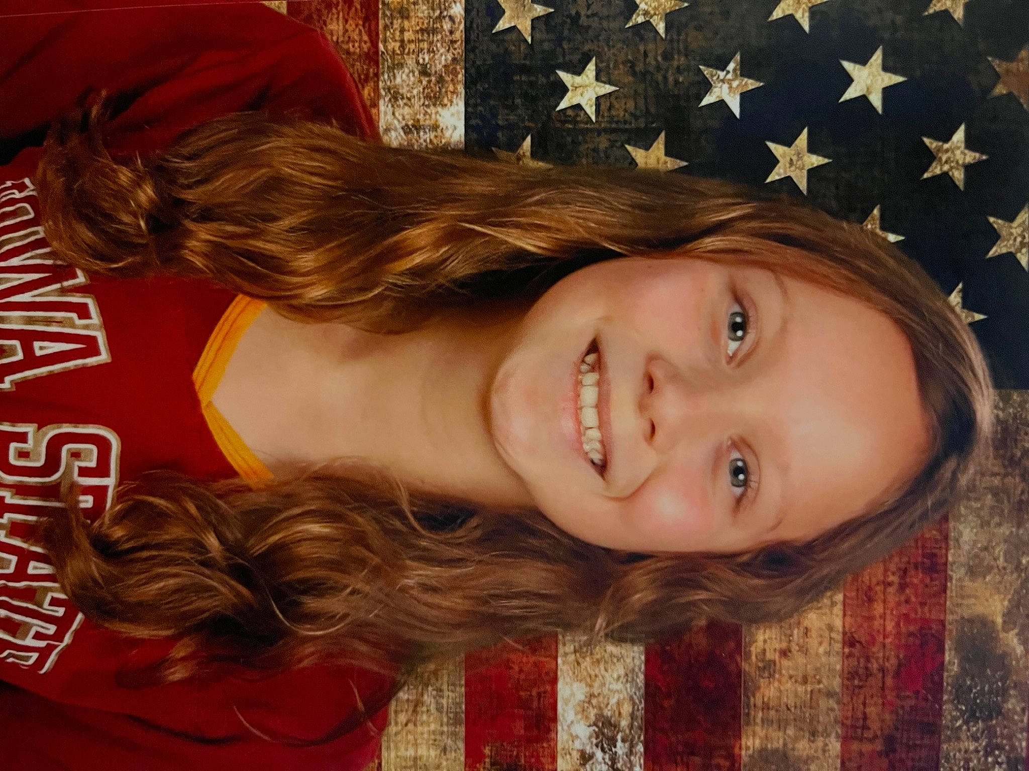 Scout is registered to the contest to win money with this photo: blond, brown_hair, cheek, child, chin, eye, eyebrow, eyelash, facial_expression, flag_of_the_united_states, flash_photography, fun, happy, iris, joy, layered_hair, lip, long_hair, nose, person