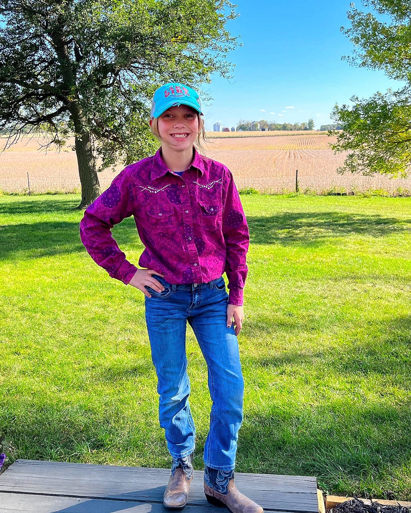 Scout joined the competition — help win amazing prizes! bag, blazer, denim, electric_blue, eyewear, grass, grassland, happy, headwear, jeans, joy, leisure, magenta, people_in_nature, person, recreation, shoe, sleeve, sports_equipment, sportswear