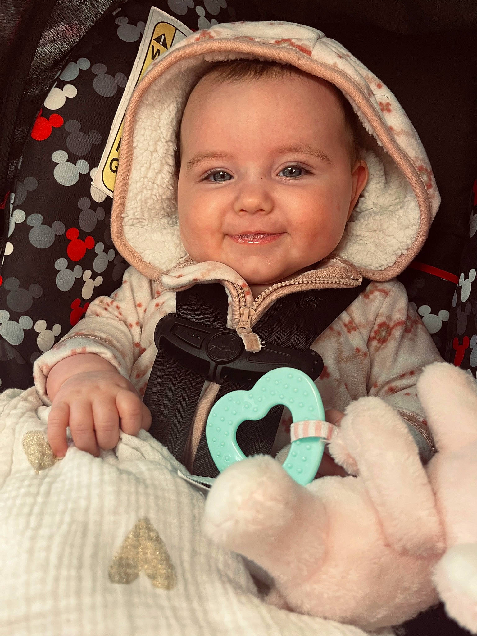 Karmen is registered to the contest to win money with this photo: baby, baby_carriage, baby_products, baby_safety, baby_toddler_clothing, cheek, comfort, eye, face, facial_expression, happy, head, iris, joy, person, photograph, product, skin, sleeve, smile