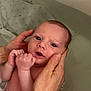 baby, infant, hands, water, bath, tub, skin, face, expression, newborn, person, human, cute, small, child, clean, wet, blanket, comfort, care