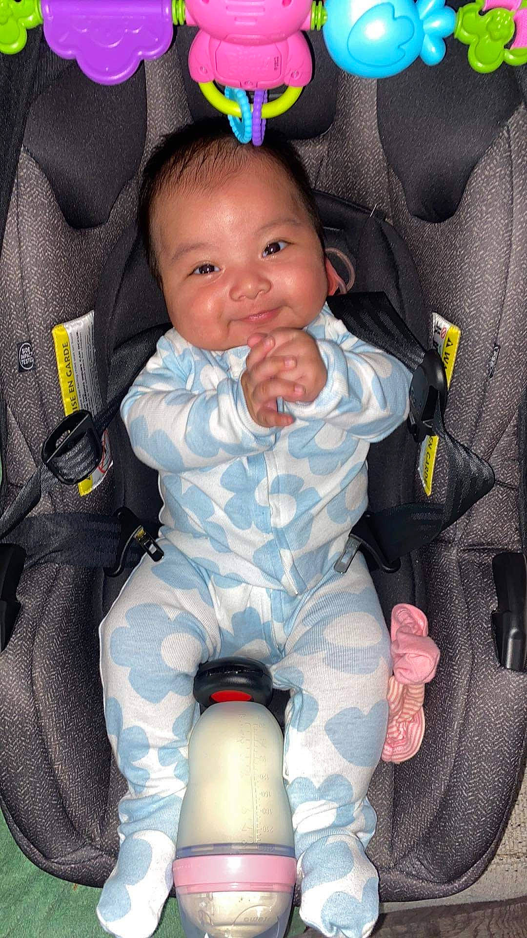 Jayline Ximena joined the competition — help win amazing prizes! auto_part, baby, baby_carriage, baby_products, baby_toddler_clothing, black, car_seat, cheek, child, comfort, fun, happy, human_leg, joy, knee, lap, person, sitting, smile, thigh