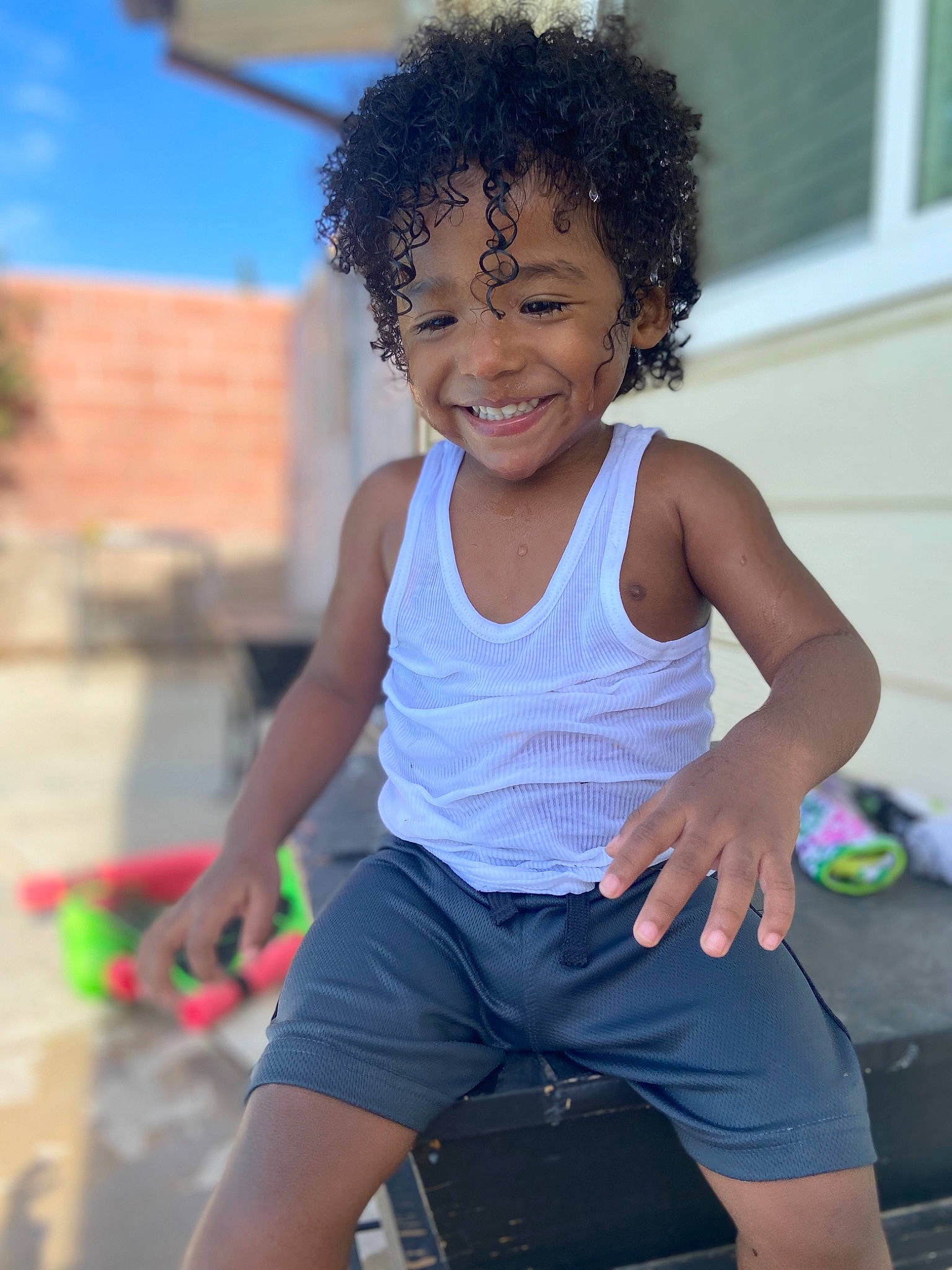 Kalvin is registered to the contest to win money with this photo: afro, black_hair, child, child_model, fun, hair, hairstyle, happy, joy, leg, leisure, person, photography, play, smile, thigh, toddler, vacation